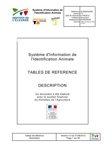 Tables de reference SIIB v74 - Institut de l'Elevage