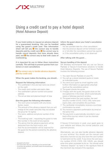 Using a credit card to pay a hotel deposit - SIX Financial Information