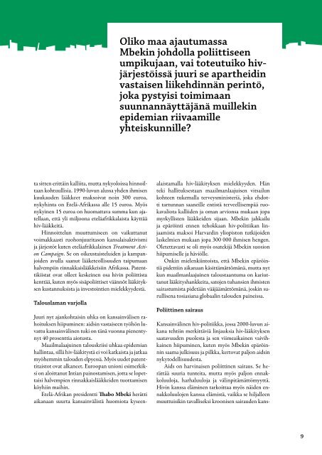 Hiv on politiikkaa Etelä-Afrikassa - Suomi-Etelä-Afrikka-seura