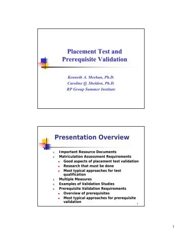 Placement Test and Prerequisite Validation ... - The RP Group