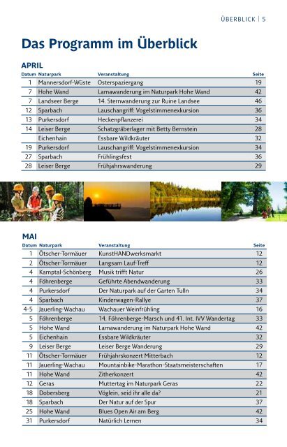 Naturparke Niederösterreich Sommerprogramm 2013