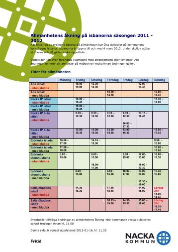 Fritid Allmänhetens åkning på isbanorna ... - Nacka kommun