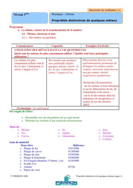 Transformation des métaux en ions