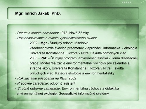 Profil KEE - Fakulta prÃ­rodnÃ½ch vied - Univerzita KonÅ¡tantÃ­na Filozofa ...