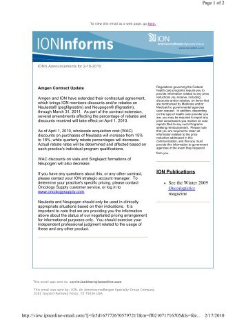 ION Informs Special Announcement: Amgen Contract Update