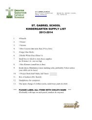 ST. GABRIEL SCHOOL KINDERGARTEN SUPPLY LIST 2013-2014