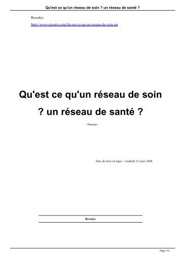Qu'est ce qu'un rÃ©seau de soin ? un rÃ©seau de santÃ© ? - Resodys