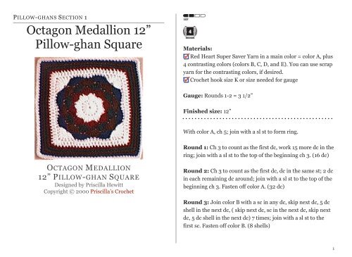 Octagon Medallion 12Ã¢Â€Â Pillow-ghan Square - Priscilla's Crochet