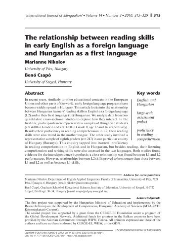 The relationship between reading skills in early English as a foreign ...