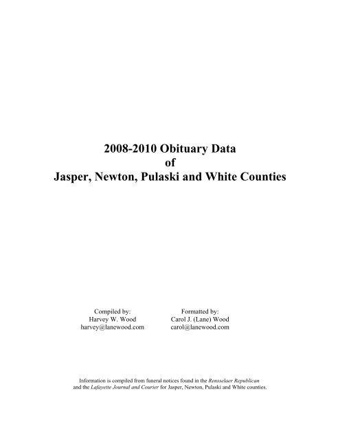 Area Obituaries 2008 - 2010 (.pdf) - Jasper County, Indiana