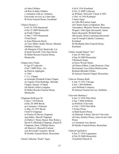 Area Obituaries 2008 - 2010 (.pdf) - Jasper County, Indiana