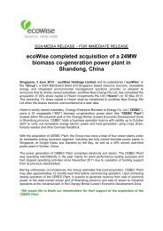 ecoWise completed acquisition of a 24MW biomass co-generation ...