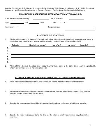 FUNCTIONAL ASSESSMENT INTERVIEW FORM - YOUNG CHILD