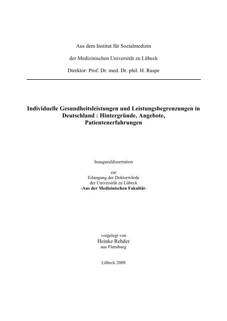 Individuelle Gesundheitsleistungen und Leistungsbegrenzungen in ...