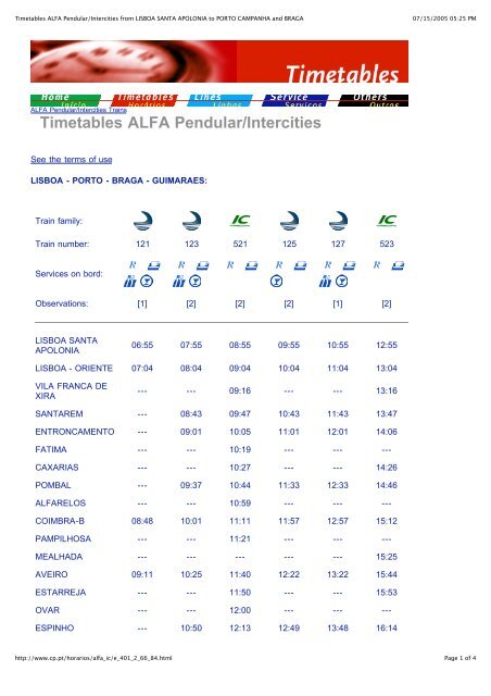 Timetables ALFA Pendular
