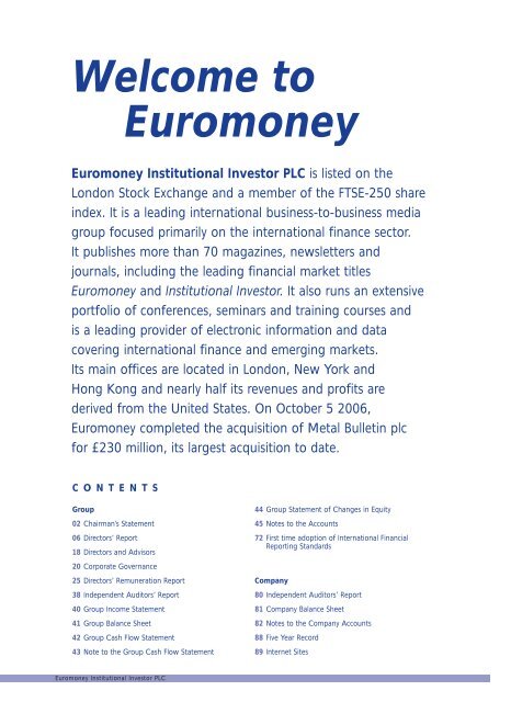 Annual Report & Accounts 2006 - Euromoney Institutional Investor ...