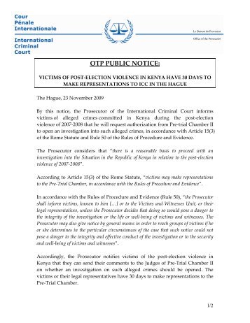 ICC Prosecutor's Notification to Kenyan Victims 23112009