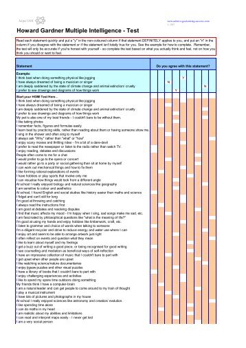 Gardner S Multiple Intelligences Test Worksheet