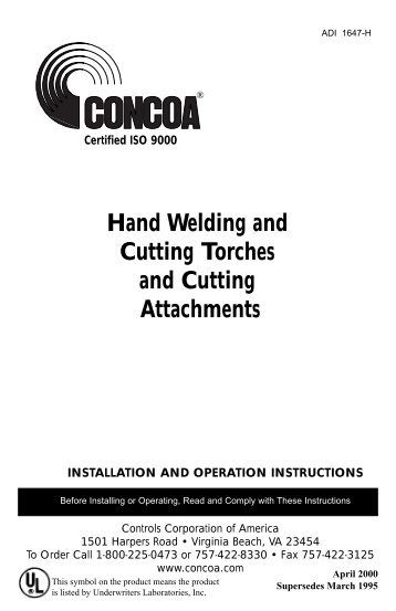 Hand Welding and Cutting Torches and Cutting Attachments - Concoa