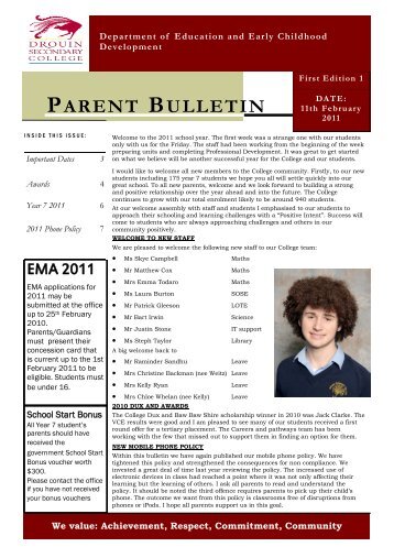 Bulletin 1 - Drouin Secondary College