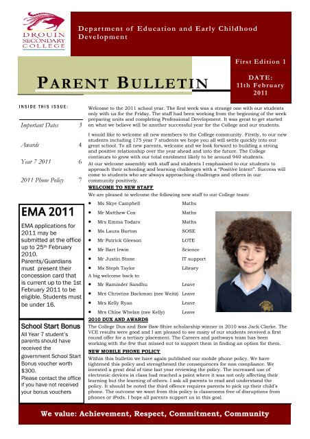 Bulletin 1 - Drouin Secondary College