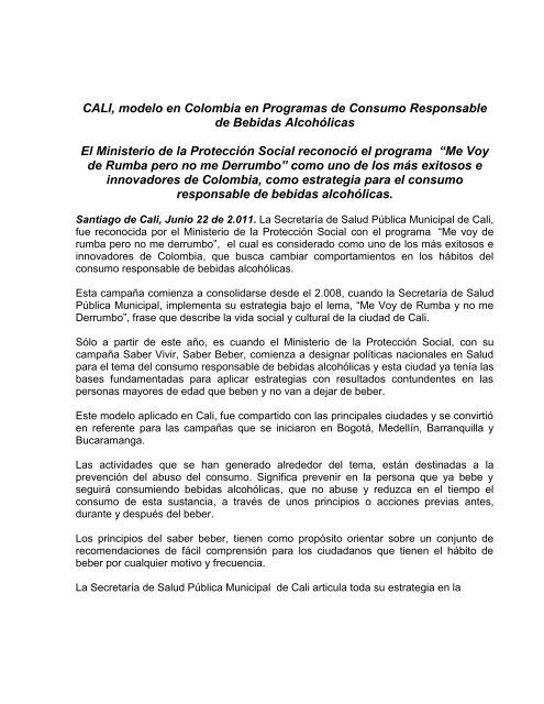 CALI, modelo en Colombia en Programas de Consumos Responsable