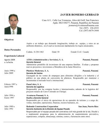 JAVIER ROMERO GERBAUD - Aventuras Panama, S.A.