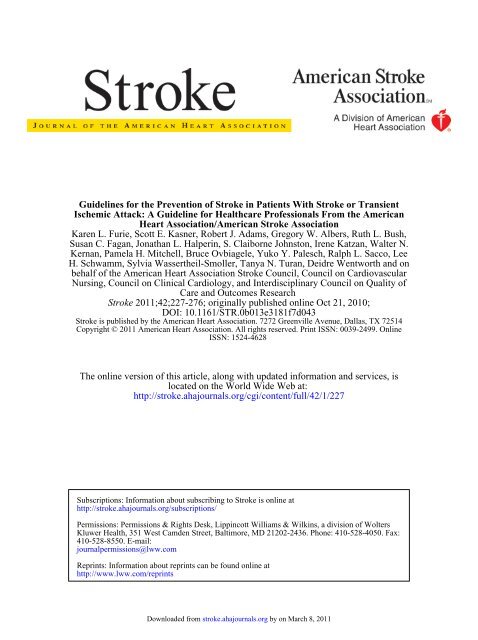 AHA/ASA Guideline Guidelines for the Prevention of Stroke in ...