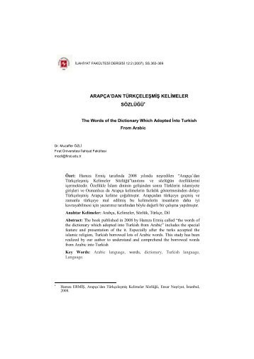 ArapÃ§a'dan TÃ¼rkÃ§eleÅmiÅ Kelimeler SÃ¶zlÃ¼ÄÃ¼ - Portal - FÄ±rat Ãniversitesi