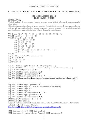 compiti 4b matematica e fisica pni - Liceo scientifico Albert Einstein