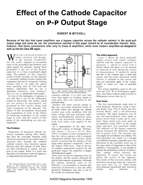 Effects of the Cathode Capacitor on P-P Output Stage - Tube CAD ...