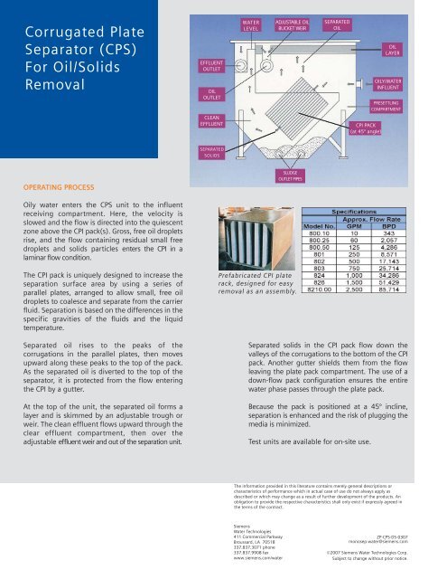 Corrugated Plate Separator (CPS) For Oil/Solids Removal