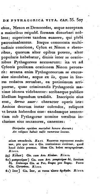 de vita pythagorica - Notes du mont Royal