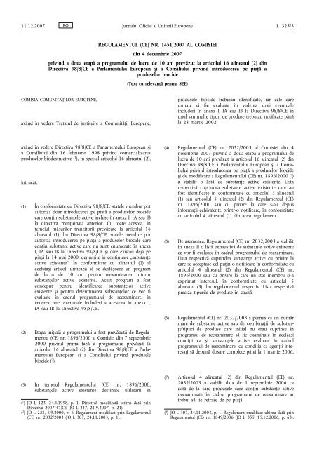 REGULAMENTUL (CE) NR. 1451/2007 AL COMISIEI din ... - EUR-Lex