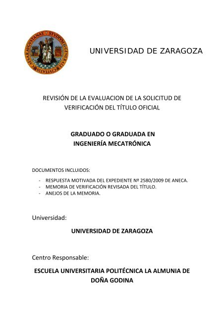 Grado En Ingenieria Mecatronica Universidad De Zaragoza