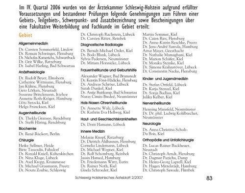 Im IV. Quartal 2006 erteilte Genehmigungen zum Führen