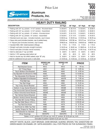 Price List - Superior Aluminum Products