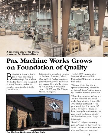 Pax Machine Works Grows on Foundation of Quality - Minster ...