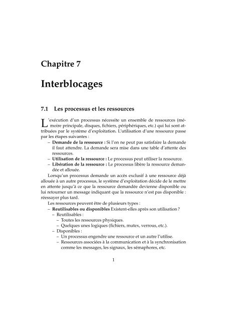 Chapitre 7 Interblocages - Cours