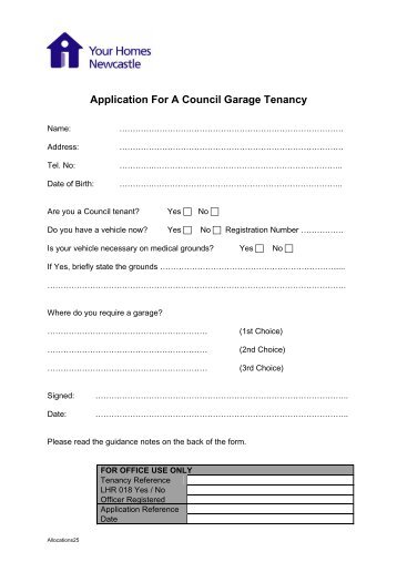 Application For A Council Garage Tenancy