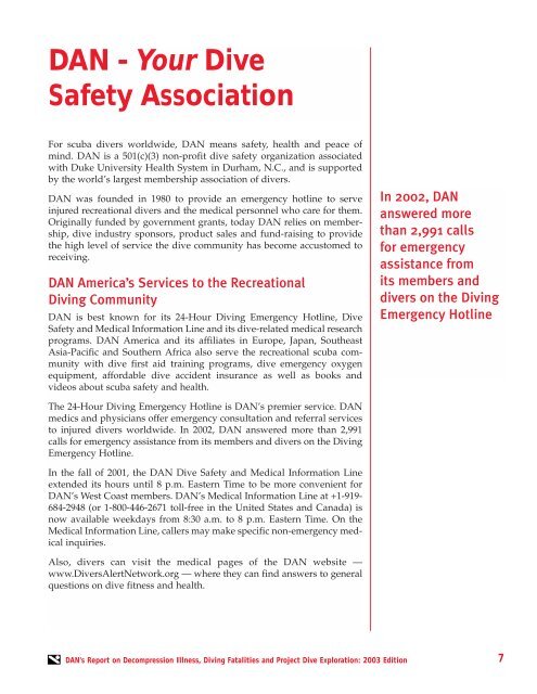 Report on Decompression Illness, Diving Fatalities - Divers Alert ...