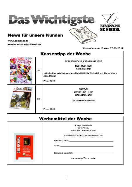 Bestellfax - Presse Schiessl