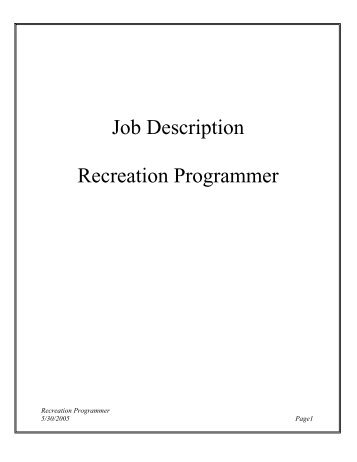 Job Description Recreation Programmer