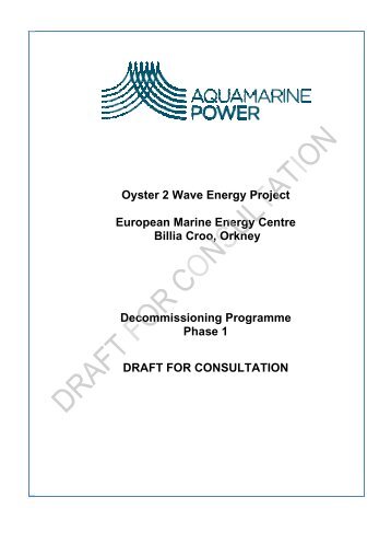 Oyster 2 Phase 1 Decommissioning Programme - Aquamarine Power