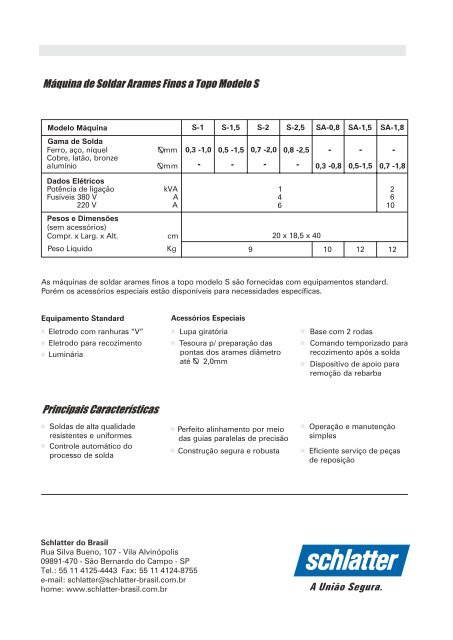 Download Catálogo Modelo S - Schlatter