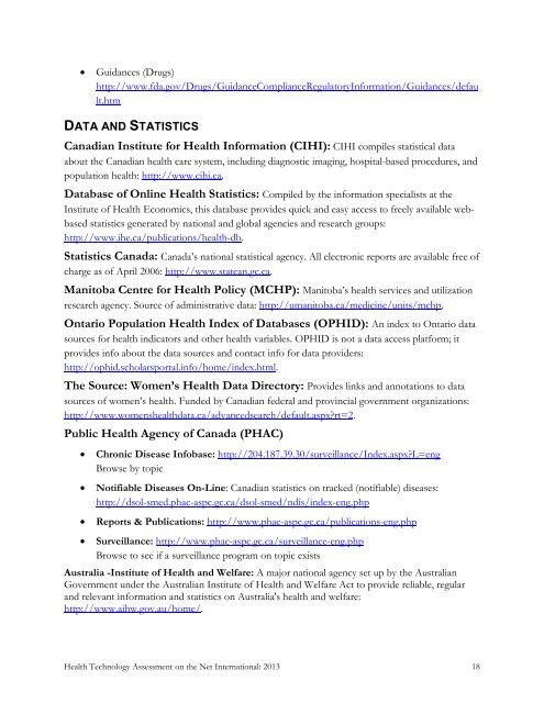 HTA on the Net 2013.pdf - Institute of Health Economics