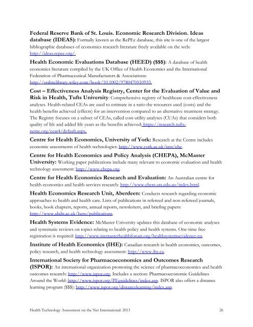 HTA on the Net 2013.pdf - Institute of Health Economics