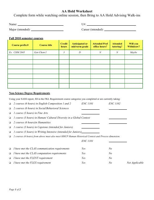 AA Hold Worksheet Complete form while watching ... - Chemistry