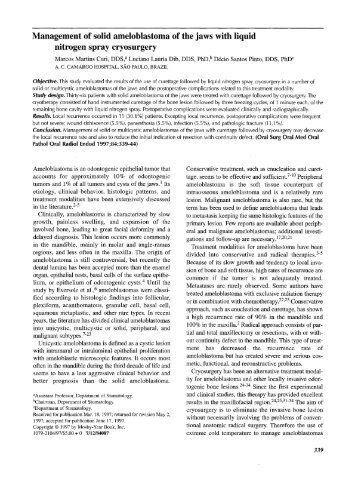 Management of solid ameloblastoma of the jaws with liquid nitrogen ...