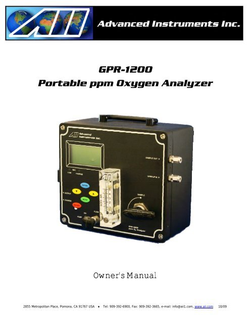 GPR-1200 Portable ppm Oxygen Analyzer - Advanced Instruments Inc.